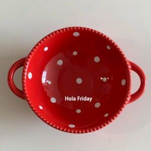 红色珠边波点碗