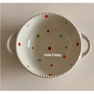 白色珠边波点碗